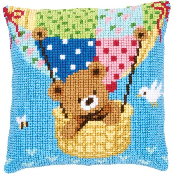 Bear In Hot Air Balloon Needlepoint Cushion  |   Needlework Craft Needlework