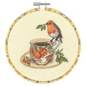 Birdie Tea Cup Hooped Counted Cross Stitch  |   Needlework Craft Needlework