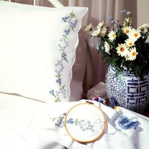 Blue Daisies Pillowcase Pair  |   Needlework Craft Needlework