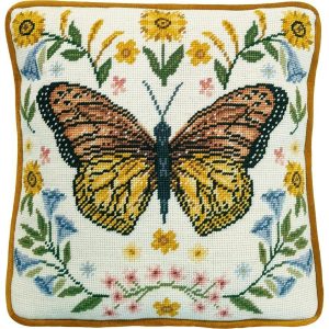 Botanical Butterfly Needlepoint Cushion  |   Needlework Craft Needlework