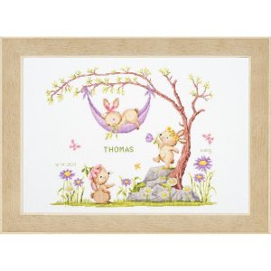 Bunnies In The Garden Birth Record Cross Stitch Kit  |   Needlework Craft Needlework