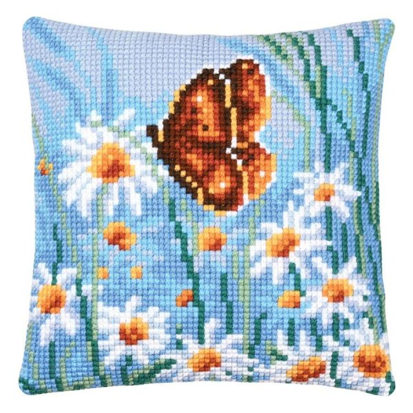 Butterfly & Daisies Needlepoint Cushion  |   Needlework Craft Needlework