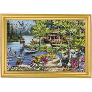 Cabin By The Lake Counted Cross Stitch Kit  |   Needlework Craft Needlework