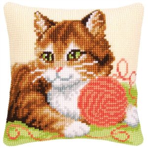 Cat & Yarn Needlepoint Cushion  |   Needlework Craft Needlework