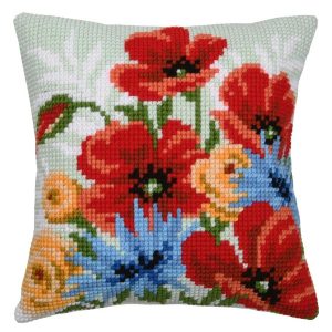 Colourful Flowers Needlepoint Cushion  |   Needlework Craft Needlework