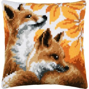 Foxes In Autumn Needlepoint Cushion  |   Needlework Craft Needlework