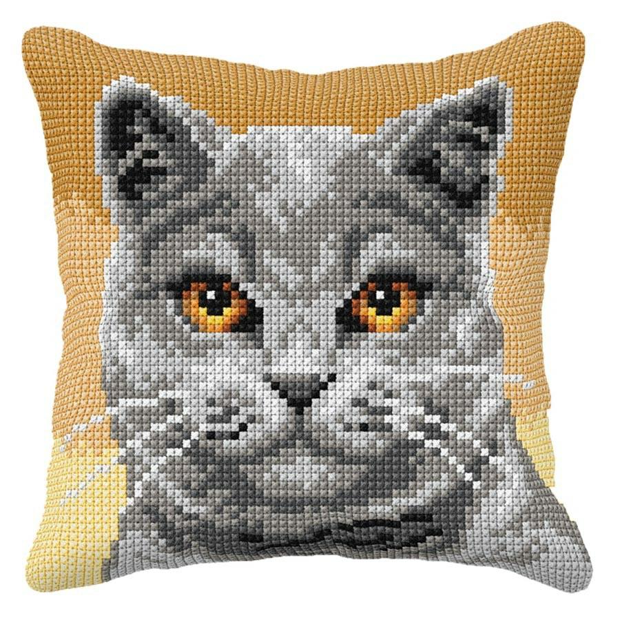 Grey Cat Needlepoint Cushion  |   Needlework Craft Needlework