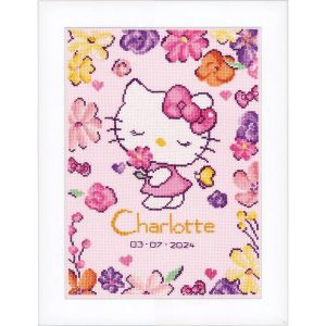 Hello Kitty Flowers Birth Record Counted Cross Stitch  |   Needlework Craft Needlework