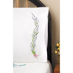 Lavender Pillowcase Pair Stamped Embroidery  |   Needlework Craft Needlework