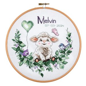 Little Lamb Birth Record Counted Cross Stitch  |   Needlework Craft Needlework