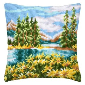 Mountain Lake Needlepoint Cushion  |   Needlework Craft Needlework