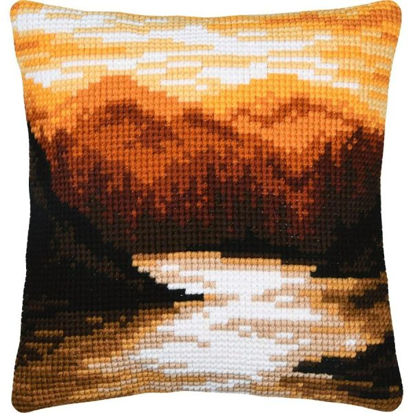 Mountain Sunset Needlepoint Cushion  |   Needlework Craft Needlework