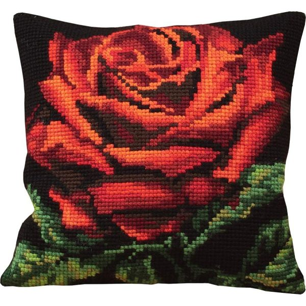 Red Velvet Rose Needlepoint Cushion  |   Needlework Craft Needlework