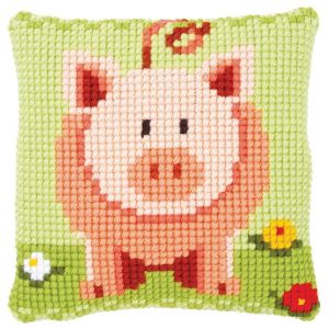 Sweet Little Piggy Needlepoint Cushion  |   Needlework Craft Needlework