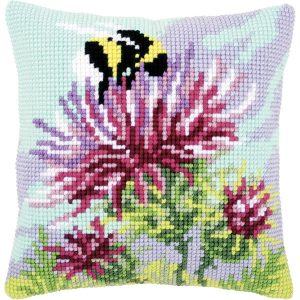 Thistle & Bumblebee Needlepoint Cushion  |   Needlework Craft Needlework