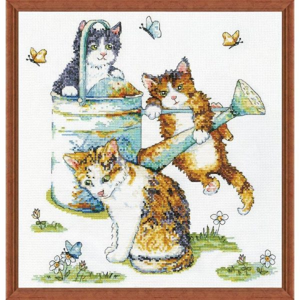 Watering Can Cats Counted Cross Stitch Kit  |   Needlework Craft Needlework