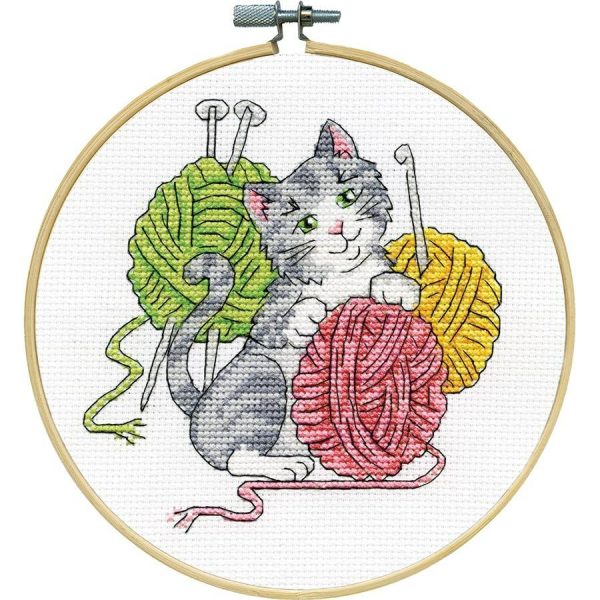 Yarn Cat Hooped Cross Stitch Kit  |   Needlework Craft Needlework