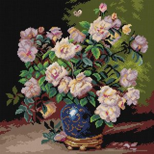 Roses In A Cobalt Vase Tapestry Canvas  |   Needlework Craft Needlework